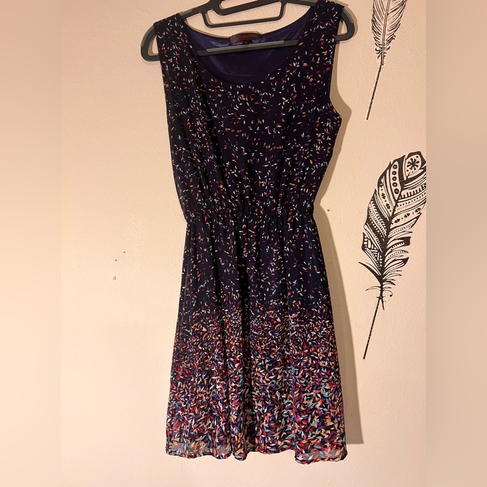 SM Wardrobe Colorful Blue Dress Waist Tie Sleeveless Lined Women’s Medium Large